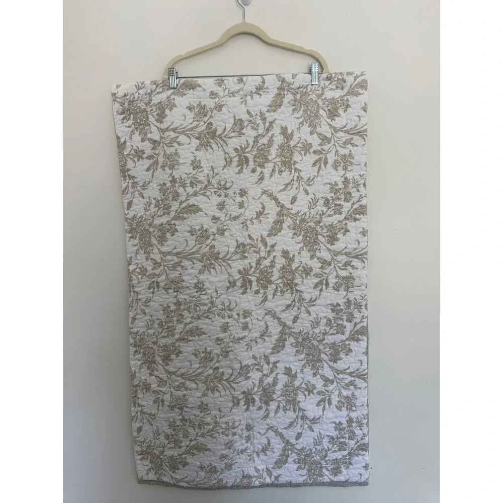 Laura Ashley Amberley King Pillow Sham Pair 2 Taupe Beige Floral Toile Quilted